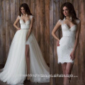 Cap Sleeve Open Back Detachable Skirt Two Piece White Lace Wedding Dresses MW2552